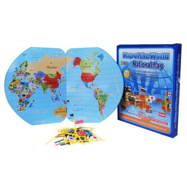 Wooden World Map Flag Matching Puzzle Geography Educational Toy Gift for Kids 